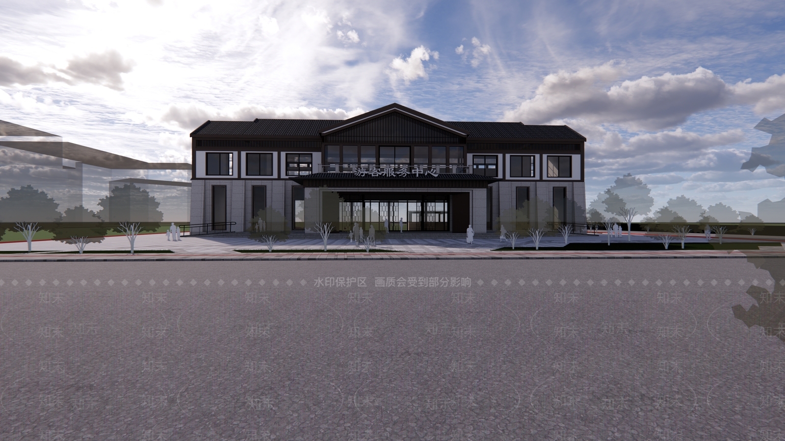 新中式中式游客中心SU模型下载【ID:1189919526】