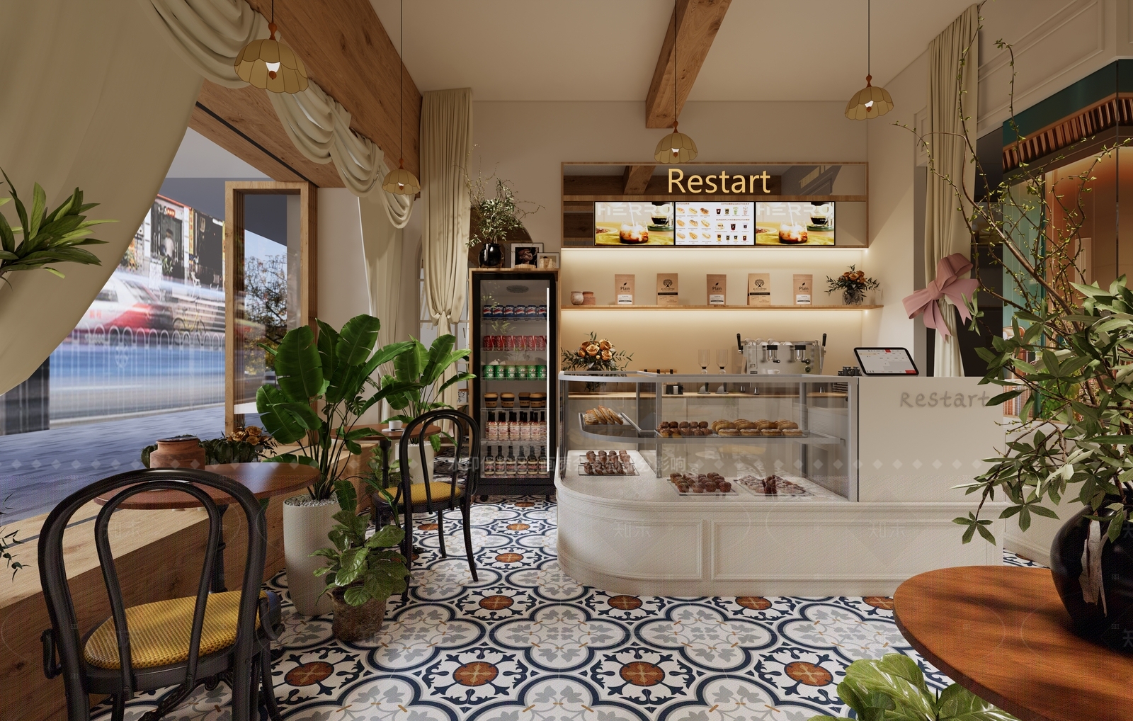 原木复古甜品面包店SU模型下载【ID:1189920446】