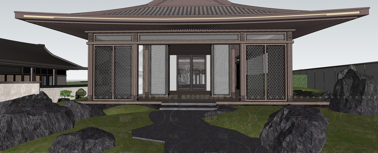 新中式中式办公景观SU模型下载【ID:1189920536】