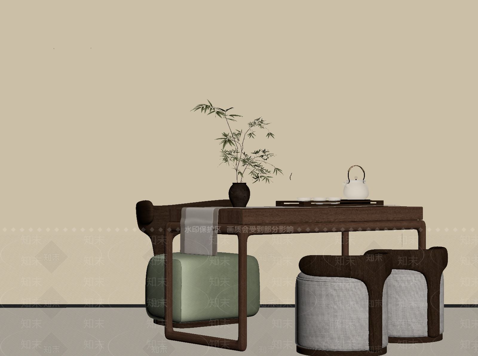 中古茶桌椅SU模型下载【ID:1189920746】