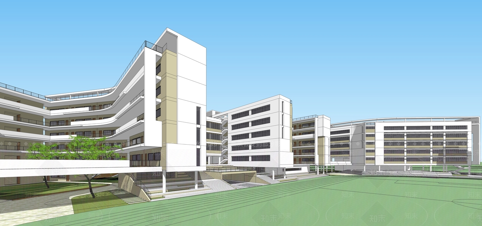 现代学校建筑SU模型下载【ID:1189922170】