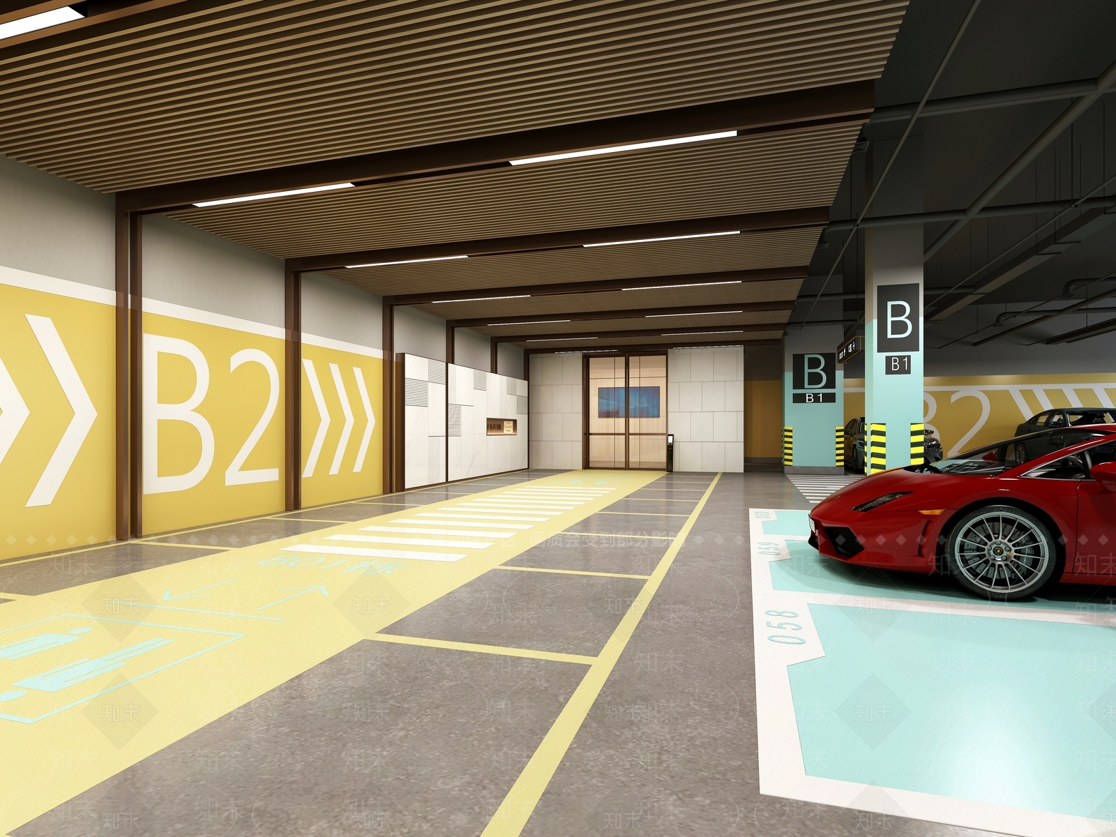 现代室内停车场3D模型下载【ID:1189927290】