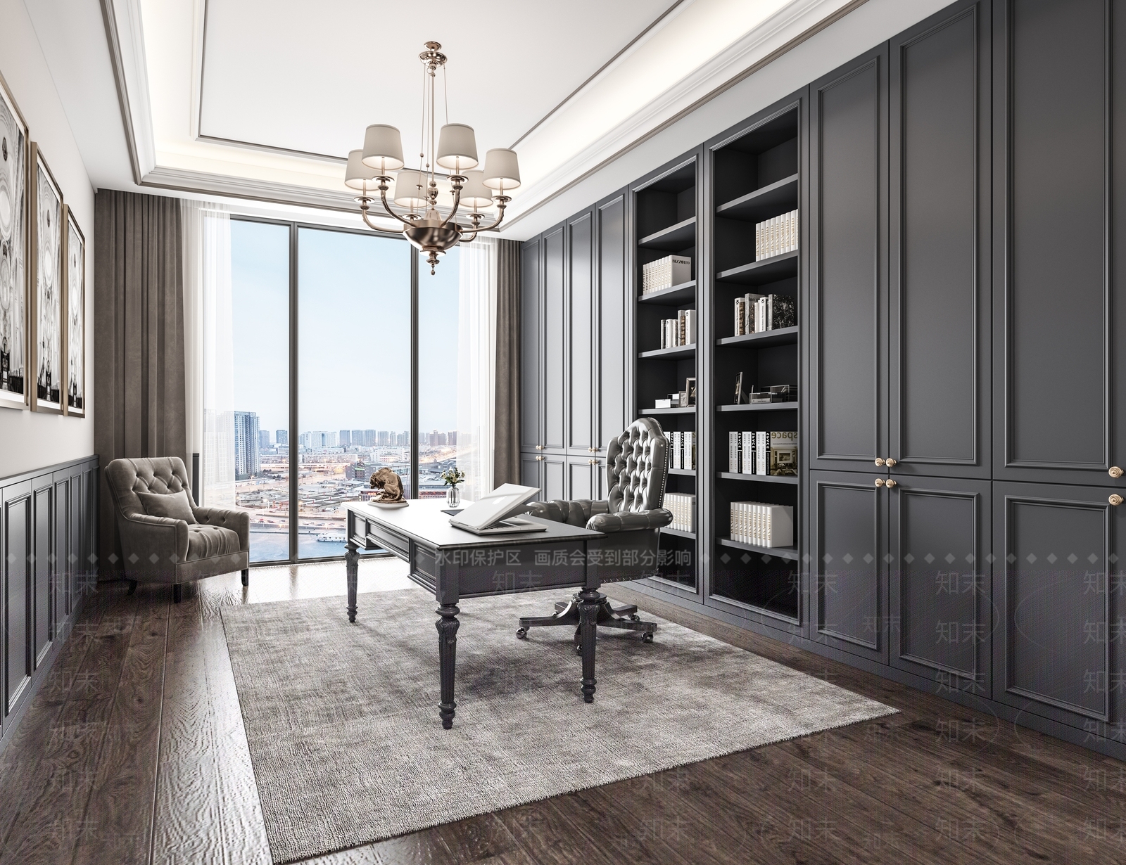 美式简欧书房3D模型下载【ID:1189930283】