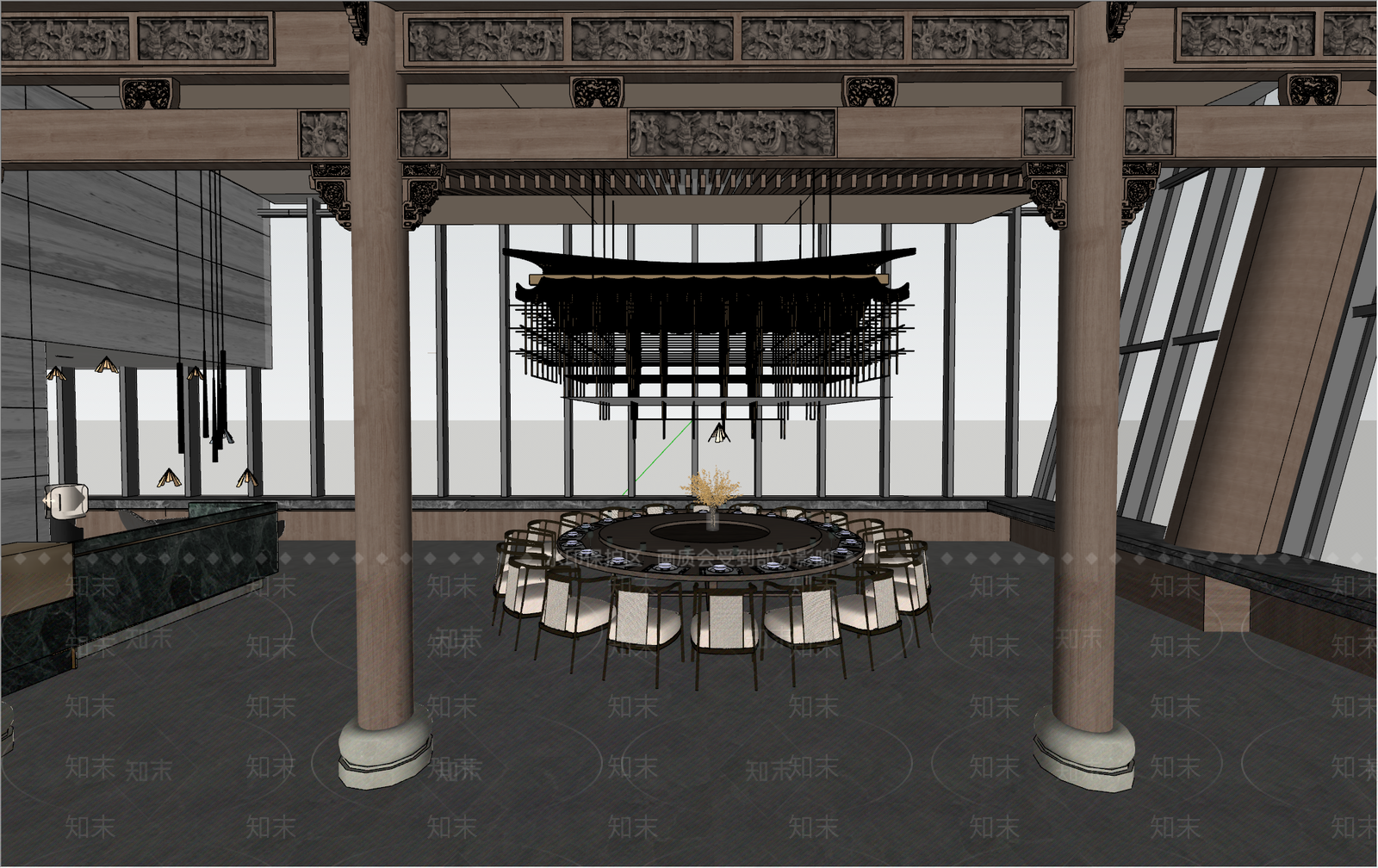新中式中式中餐厅SU模型下载【ID:1189936323】