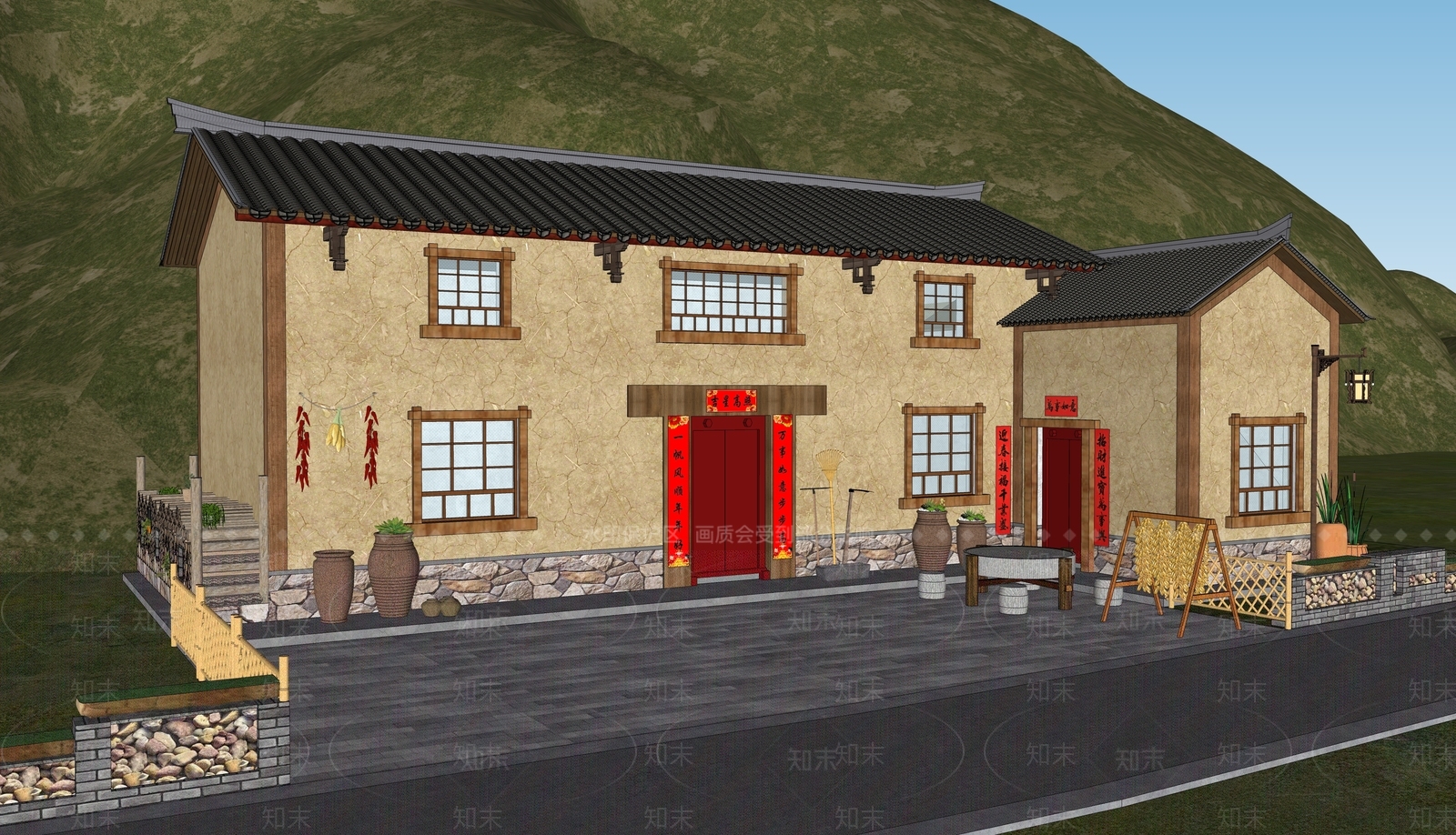 中式乡村民房SU模型下载【ID:1189937142】