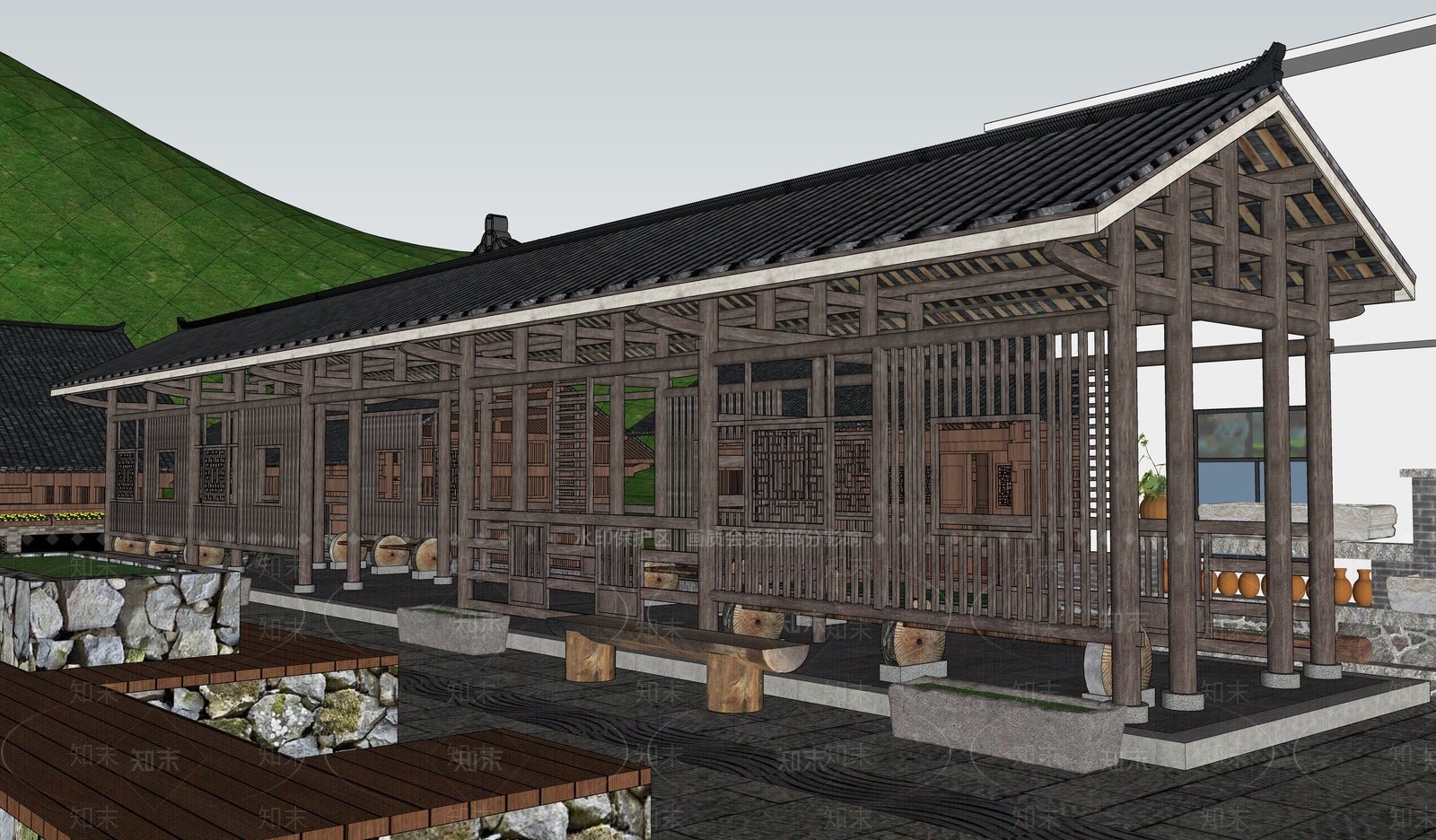 中式乡村民房SU模型下载【ID:1189939191】