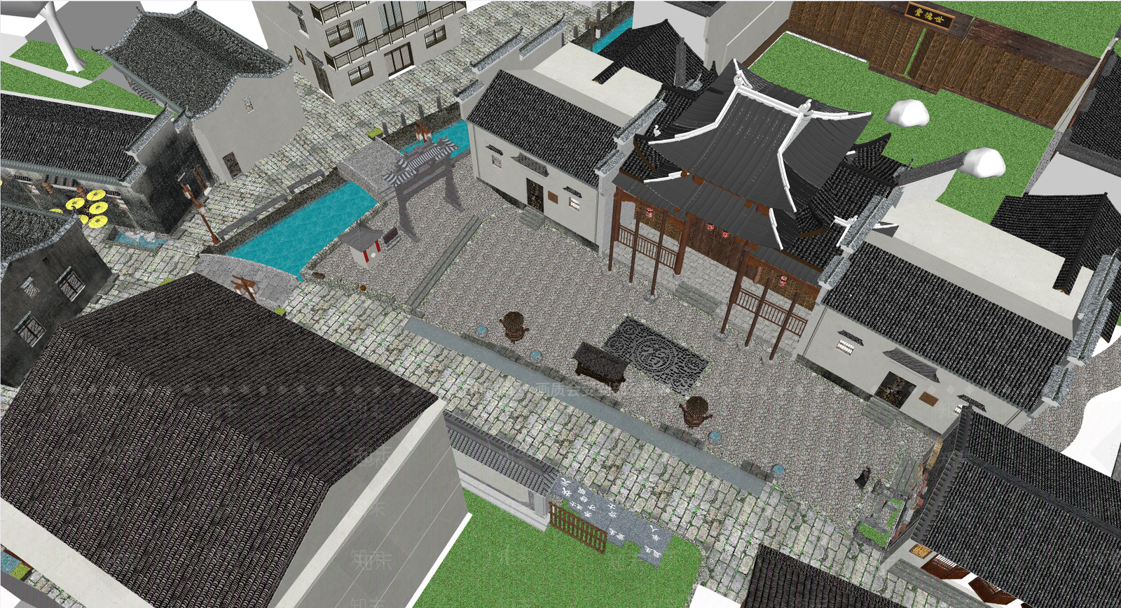 中式新中式古建筑SU模型下载【ID:1189946110】