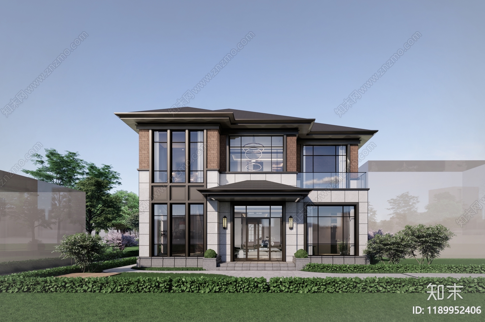 现代美式别墅建筑施工图下载【ID:1189952406】