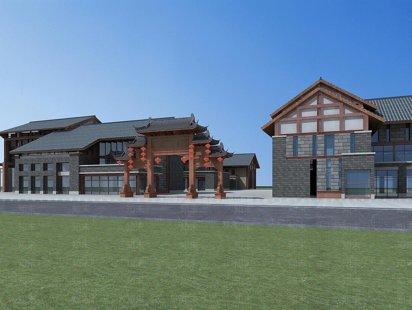新中式商业街3D模型下载【ID:1189957329】