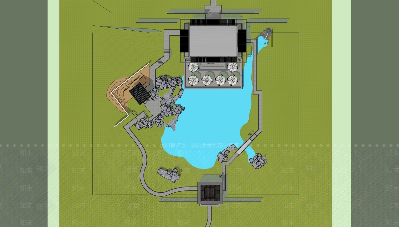 新中式口袋公园SU模型下载【ID:1189962425】