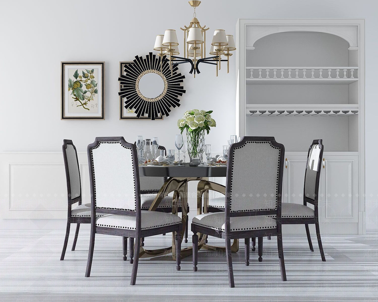 现代客厅餐桌组合3D模型下载【ID:1189962488】