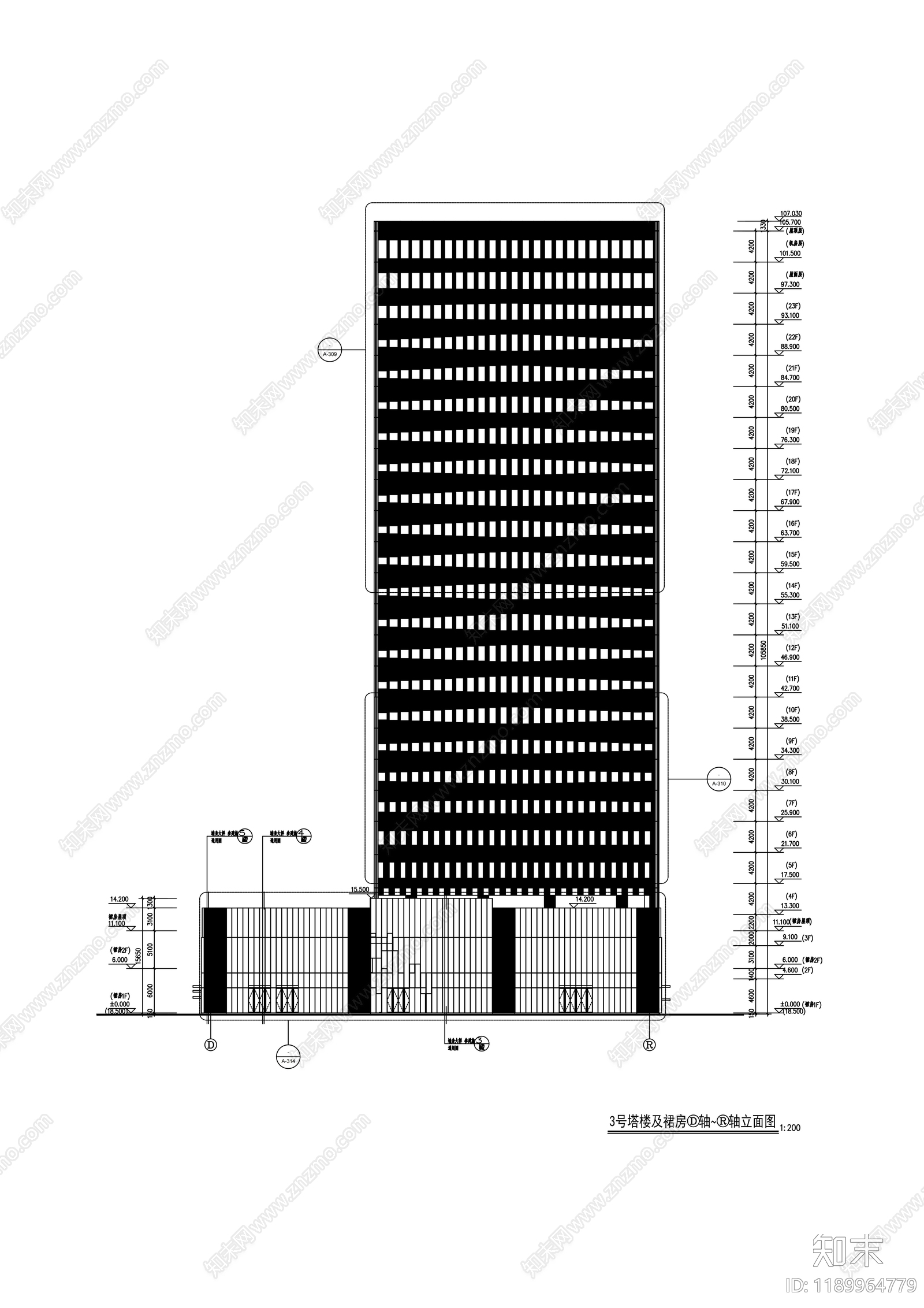 现代办公楼建筑cad施工图下载【ID:1189964779】