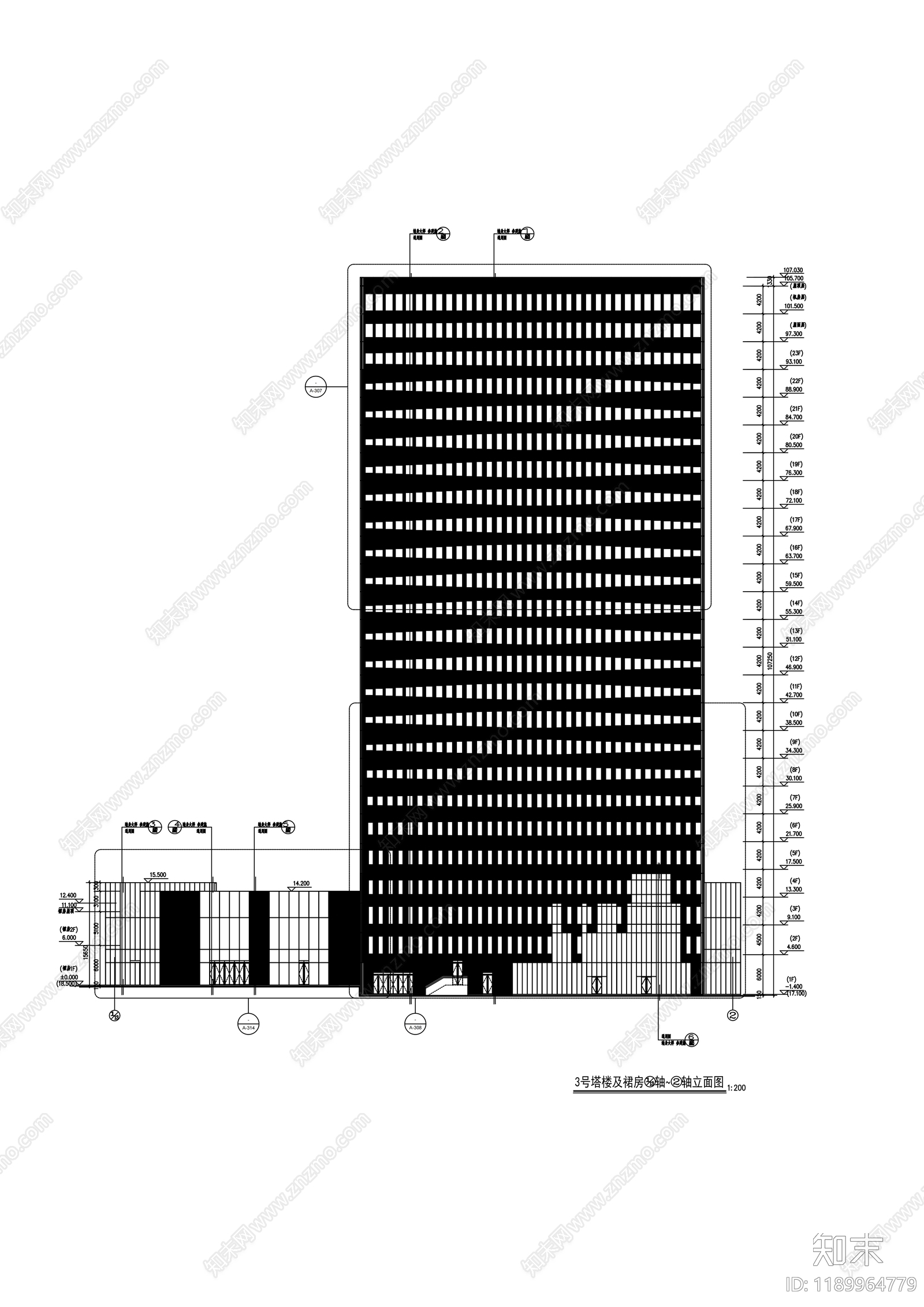 现代办公楼建筑cad施工图下载【ID:1189964779】
