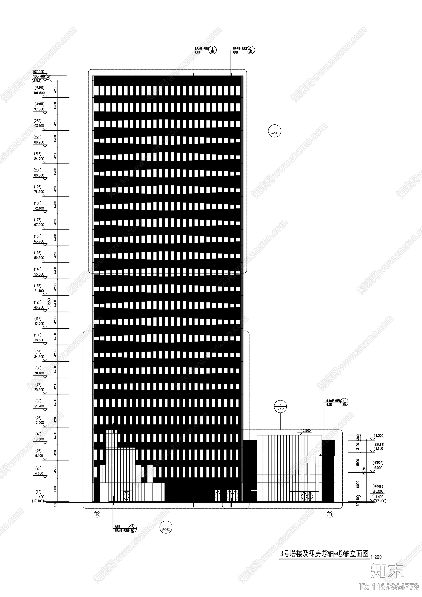 现代办公楼建筑cad施工图下载【ID:1189964779】