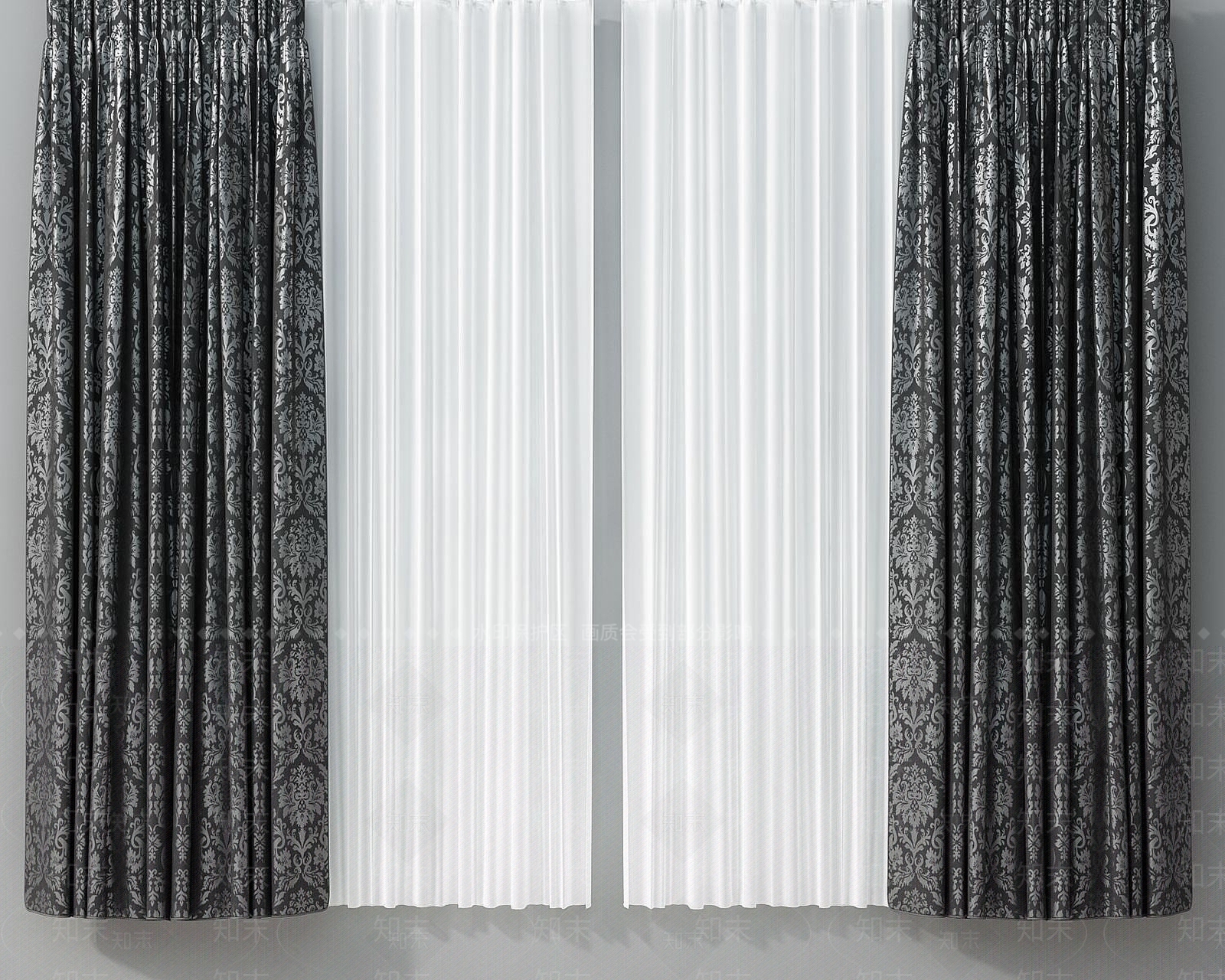 现代轻奢花纹窗帘3D模型下载【ID:1189966889】