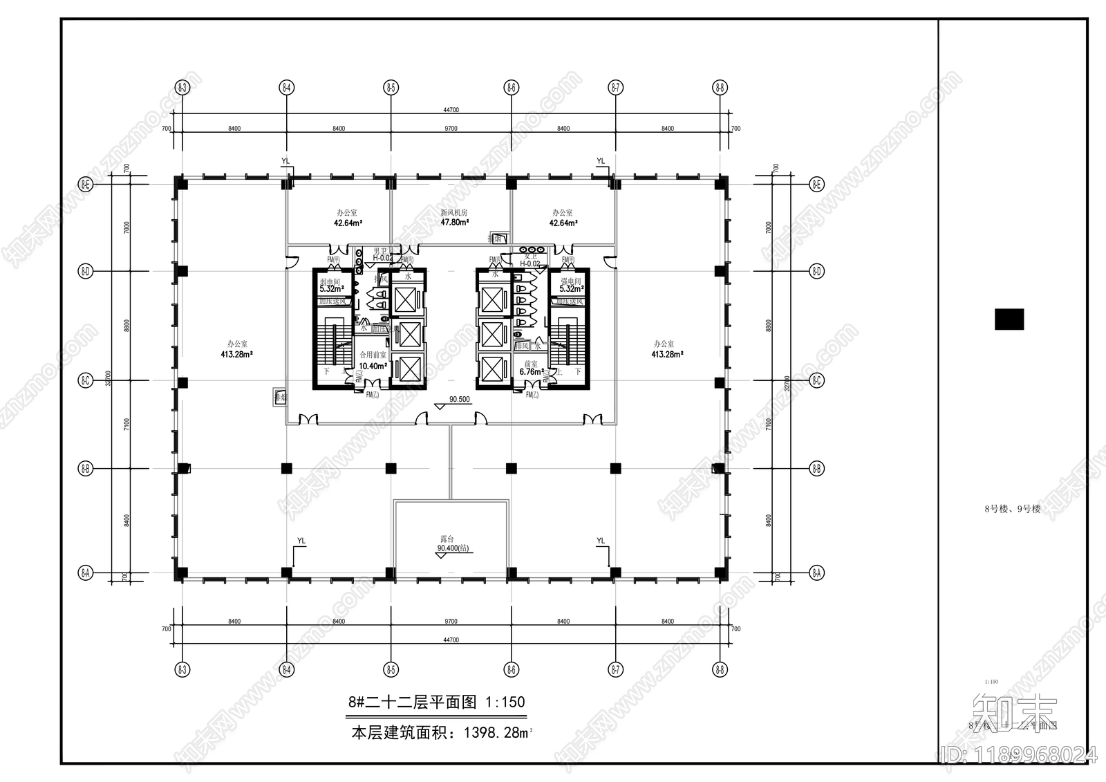 现代办公楼建筑cad施工图下载【ID:1189968024】