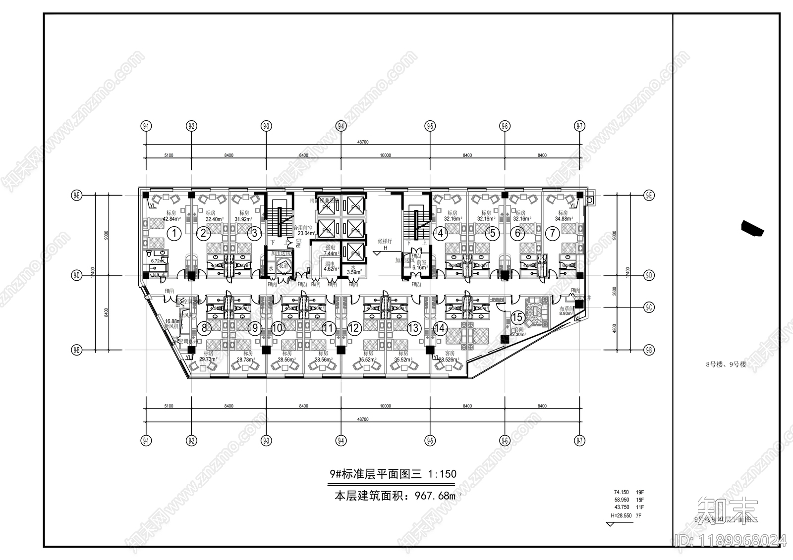 现代办公楼建筑cad施工图下载【ID:1189968024】