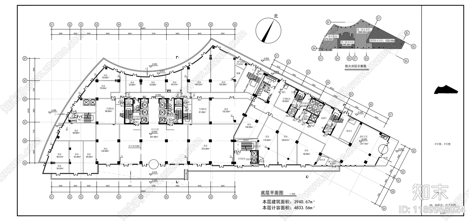 现代办公楼建筑cad施工图下载【ID:1189968024】