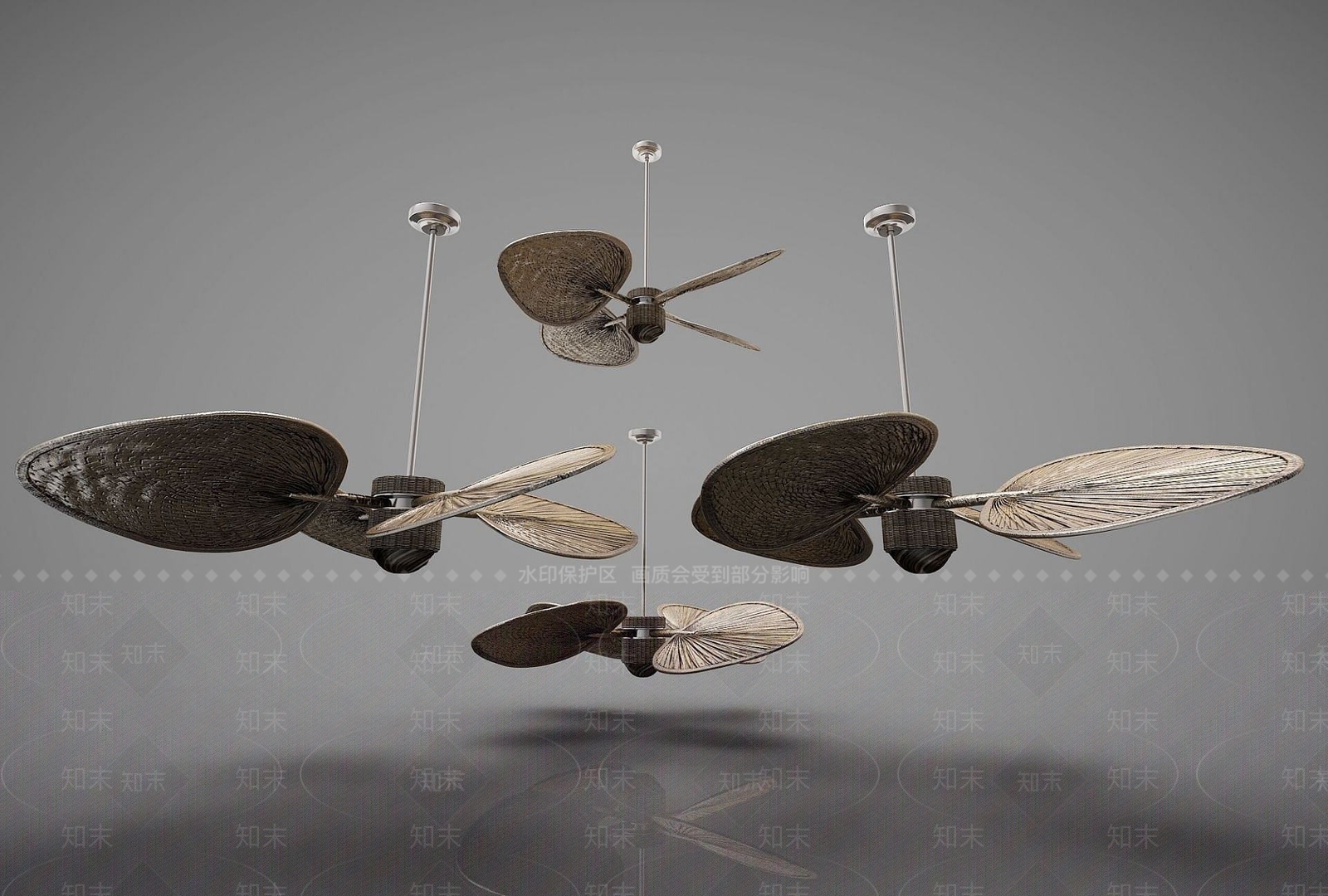 新中式蒲扇吊灯风扇3D模型下载【ID:1189973585】