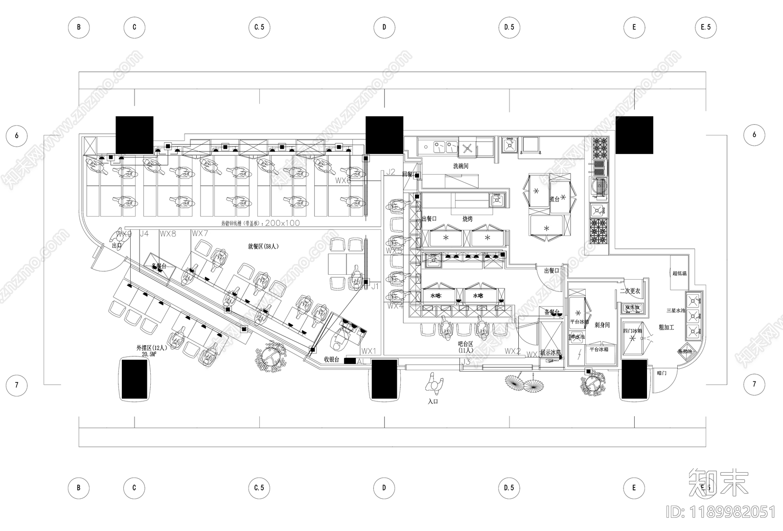 日式其他餐饮空间cad施工图下载【ID:1189982051】