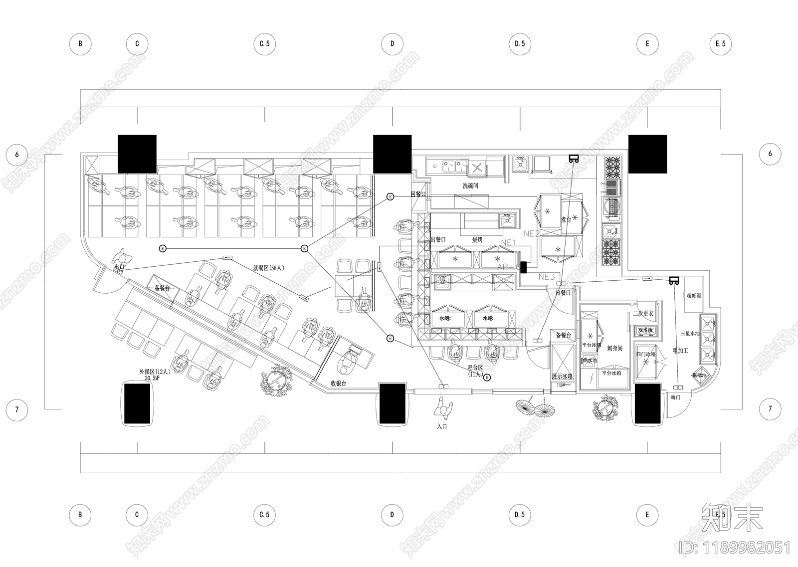 日式其他餐饮空间cad施工图下载【ID:1189982051】