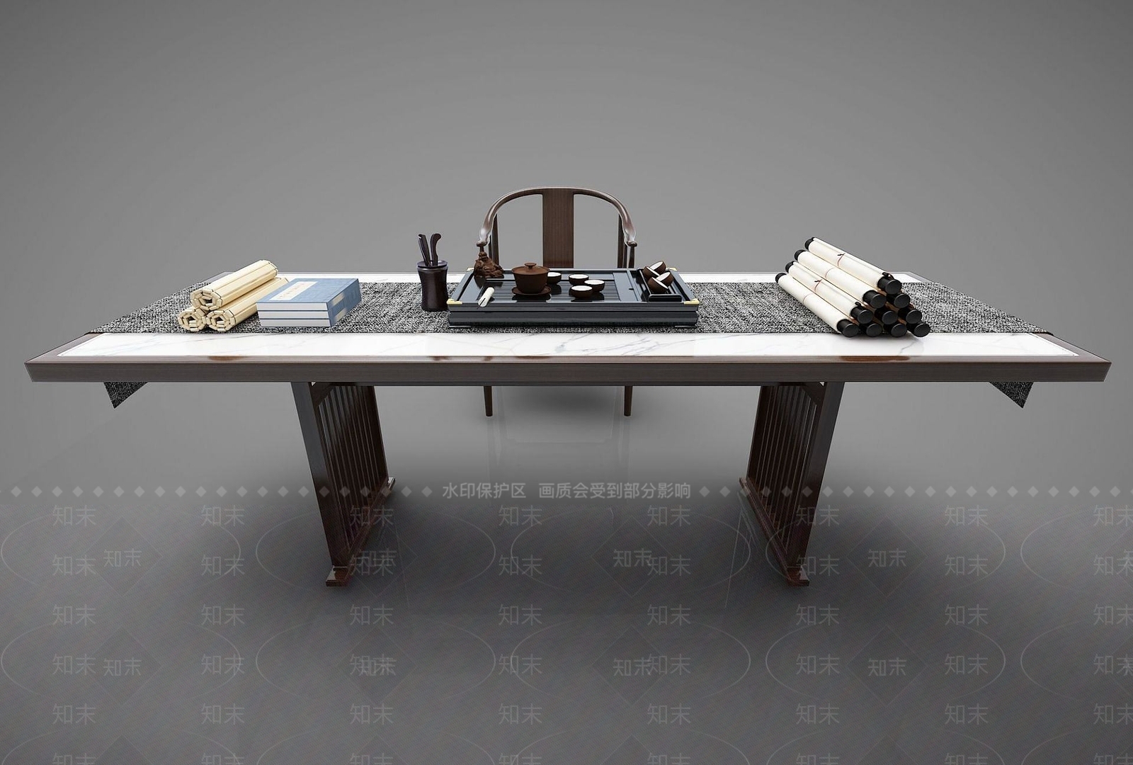 新中式风格书桌3D模型下载【ID:1189981024】