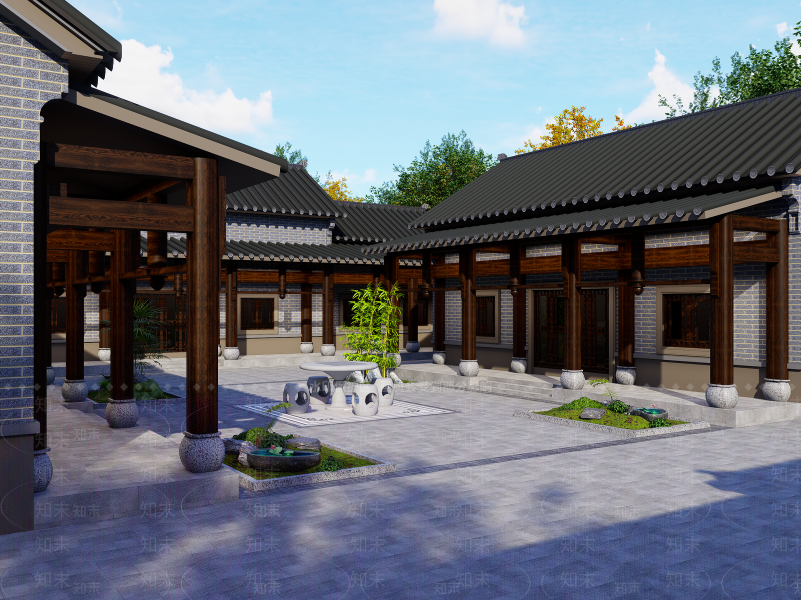 中式新中式四合院3D模型下载【ID:1189990265】