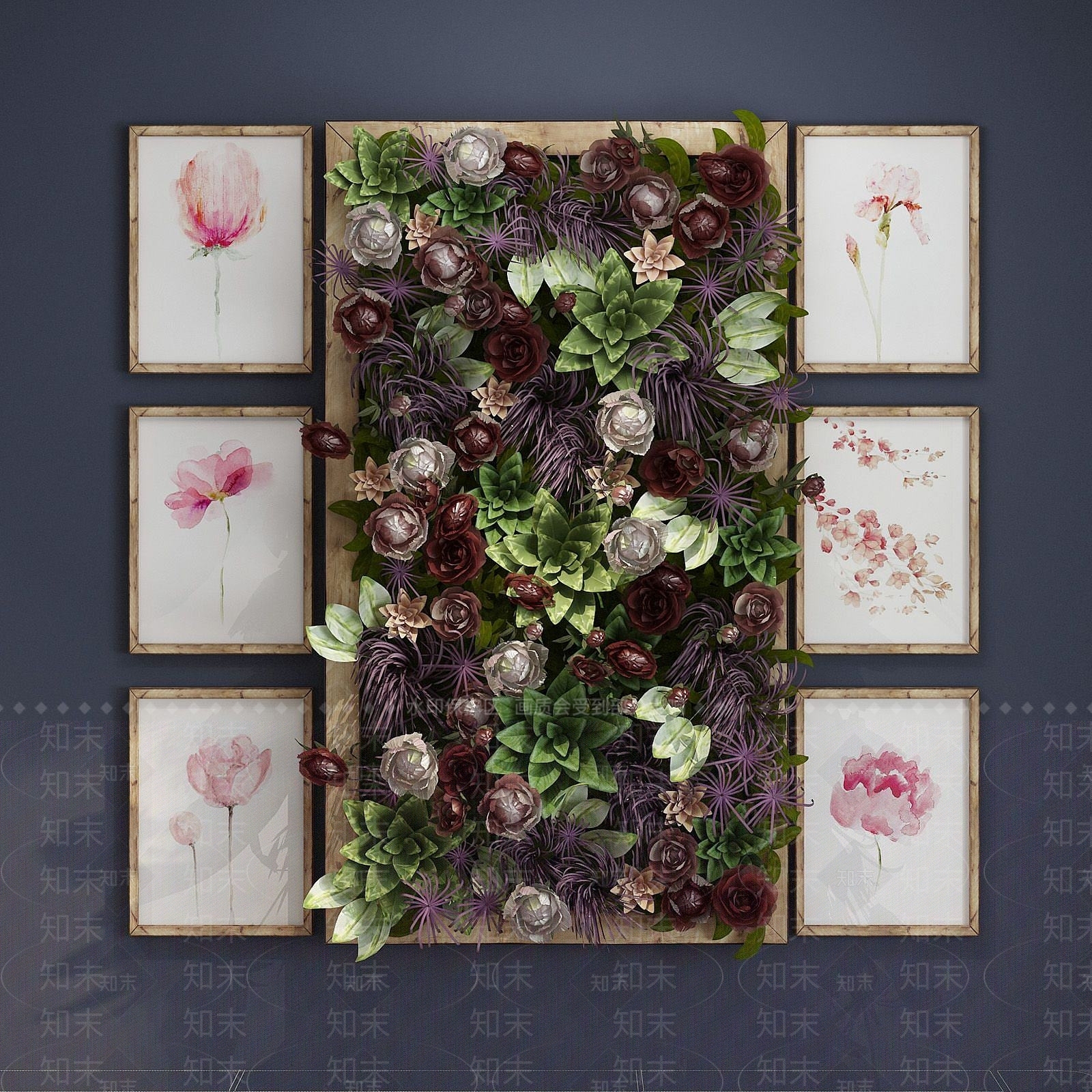 现代花卉墙饰3D模型下载【ID:1189985406】