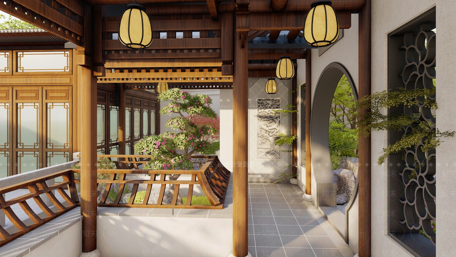 中式别墅庭院SU模型下载【ID:1190404410】
