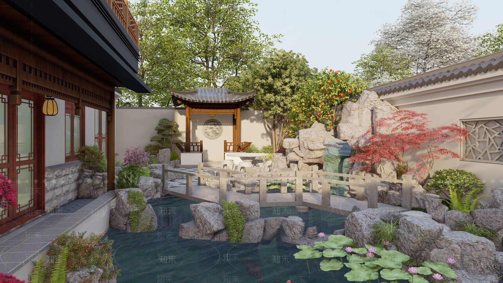 中式别墅庭院SU模型下载【ID:1190404410】
