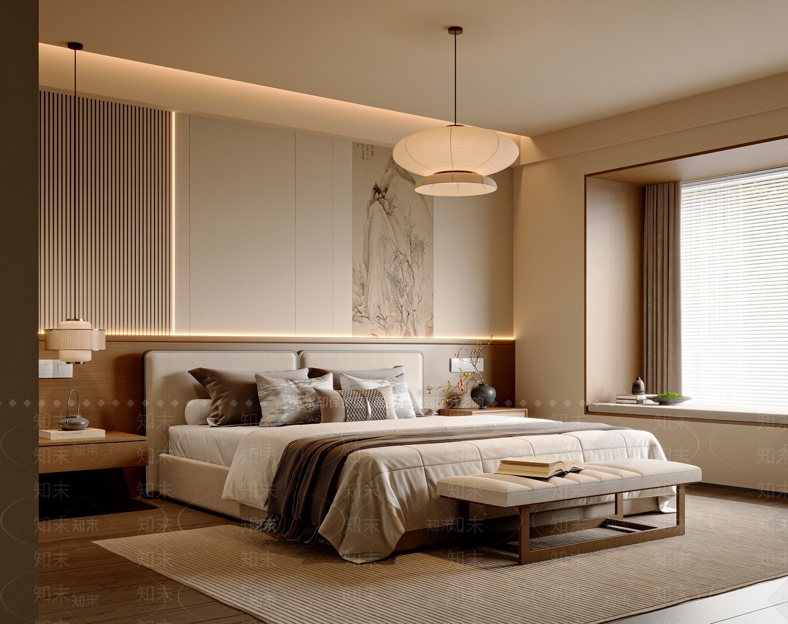 新中式中式宋式卧室3D模型下载【ID:1189991983】