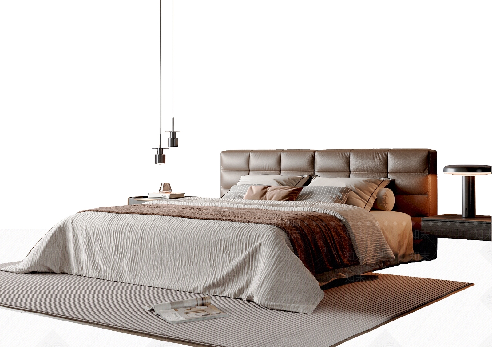现代简约双人床3D模型下载【ID:1189992095】