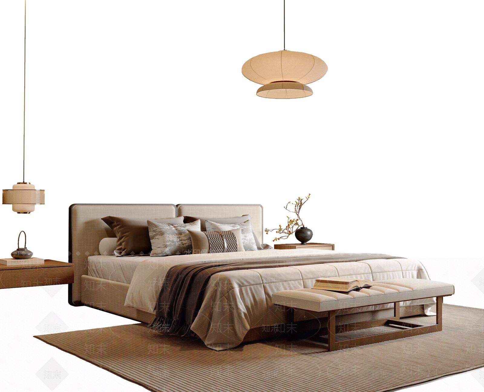 新中式中式双人床3D模型下载【ID:1189991958】