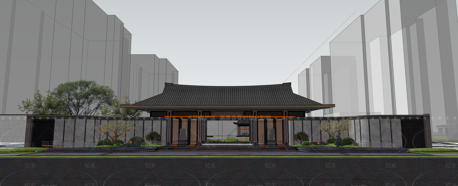 新中式现代办公景观SU模型下载【ID:1189995557】