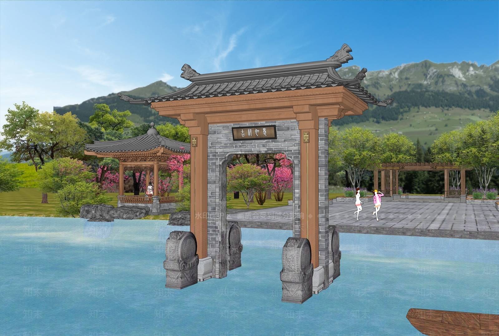 现代新中式牌坊牌楼SU模型下载【ID:1190000438】