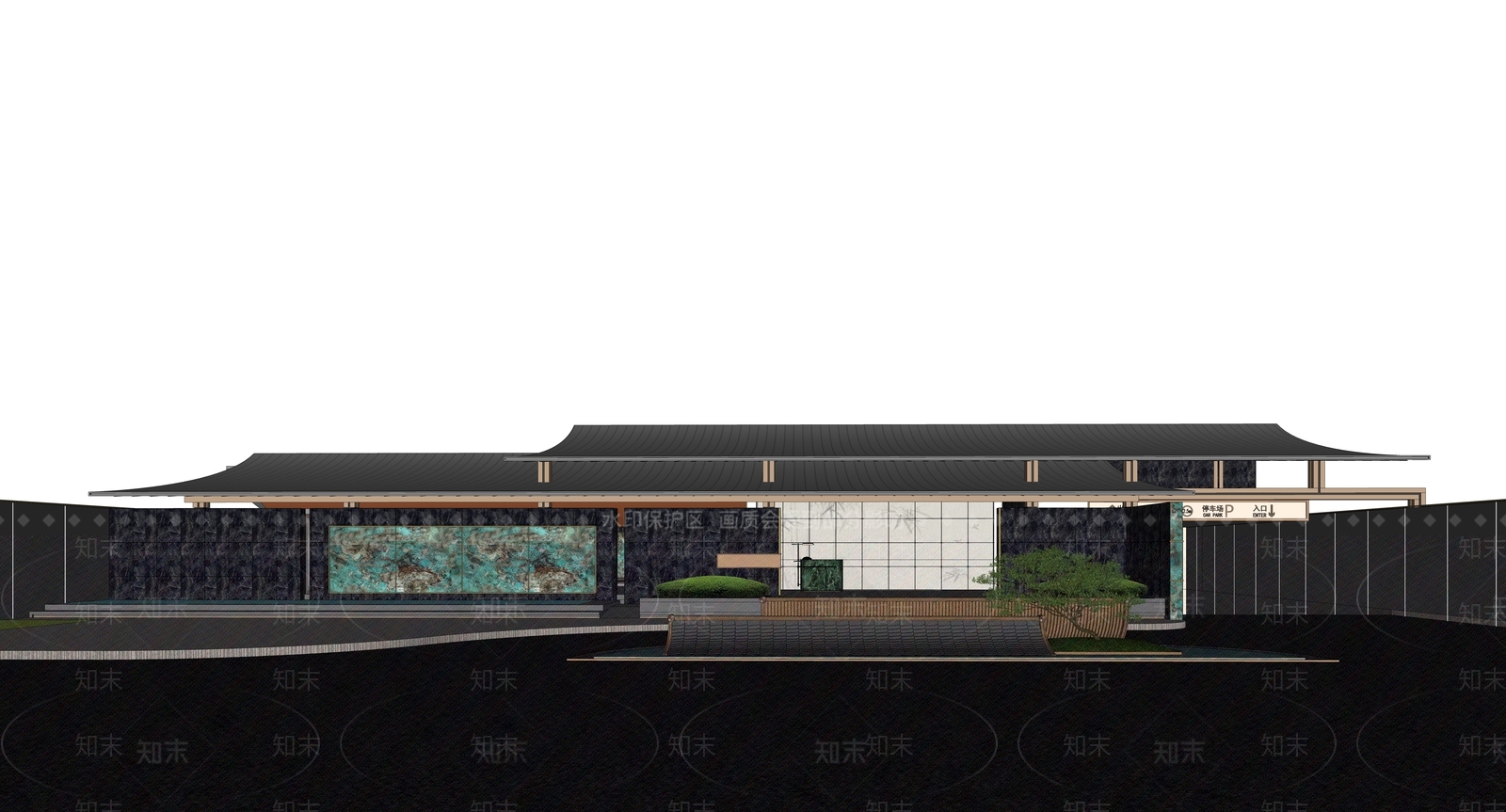 新中式售楼处建筑SU模型下载【ID:1190004278】