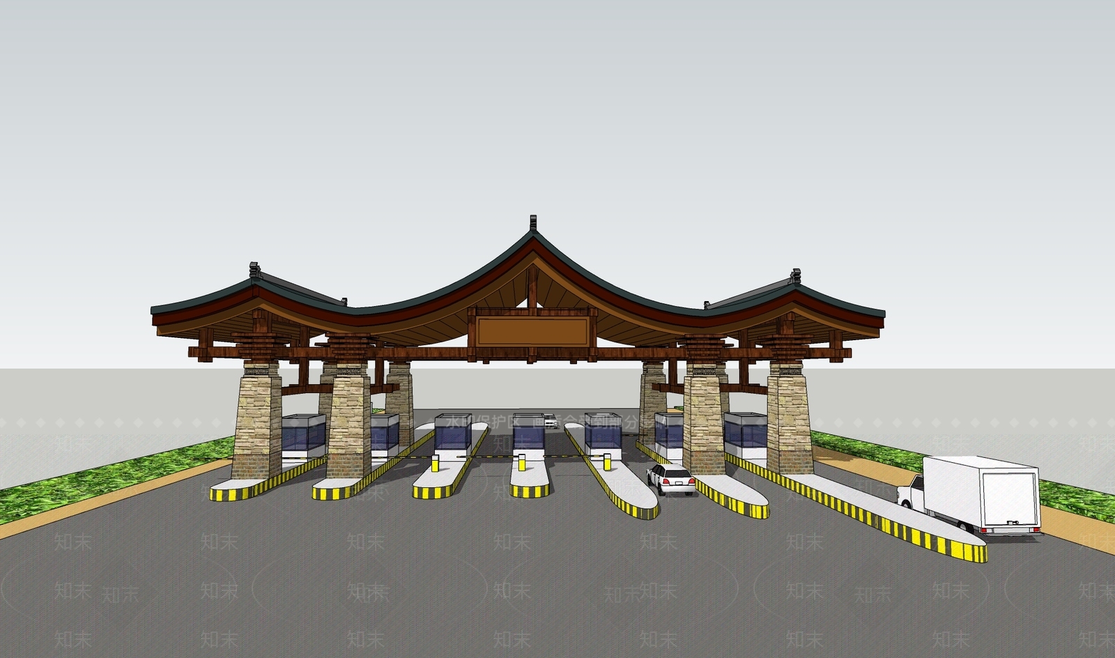 中式新中式收费站SU模型下载【ID:1190011476】