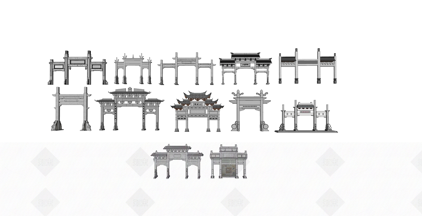 中式现代牌坊牌楼SU模型下载【ID:1190015043】