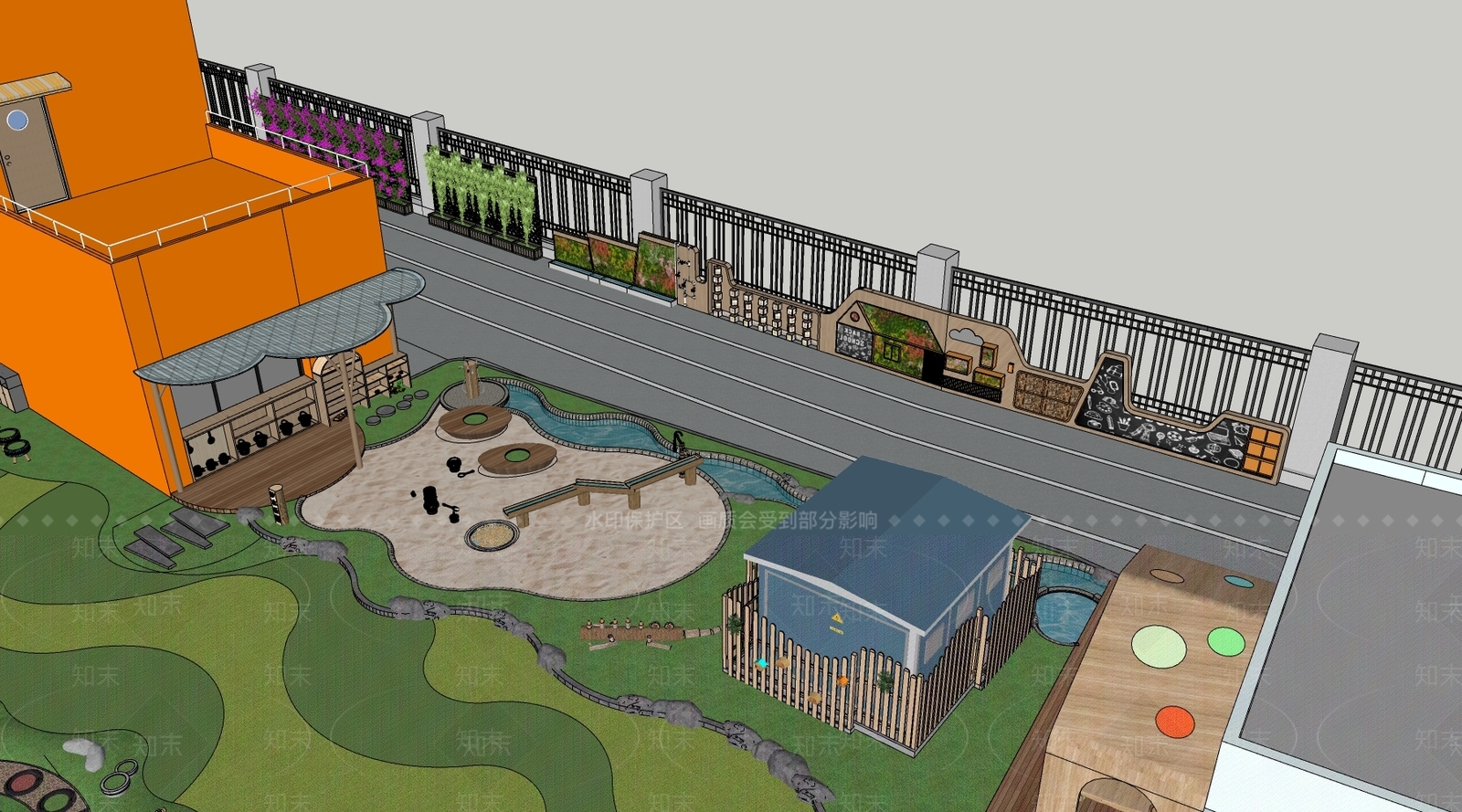 现代原木校园景观SU模型下载【ID:1190019631】