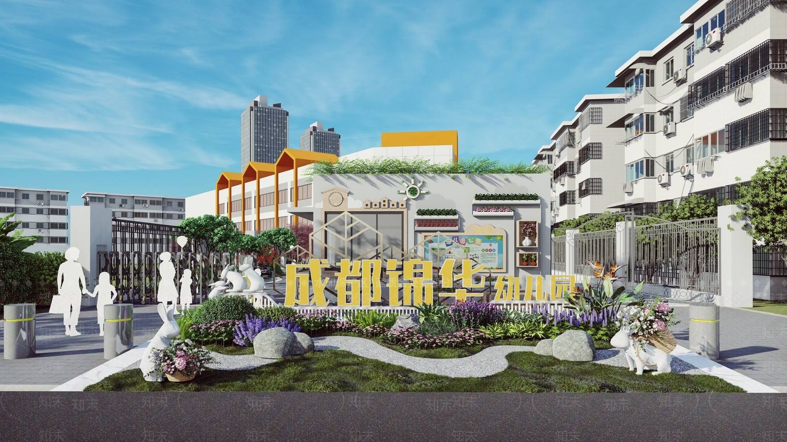 现代原木校园景观SU模型下载【ID:1190019631】