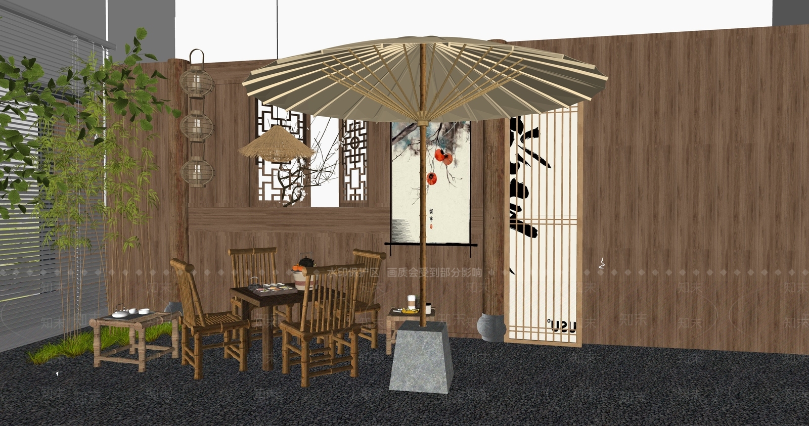 中式新中式茶餐厅SU模型下载【ID:1190106188】