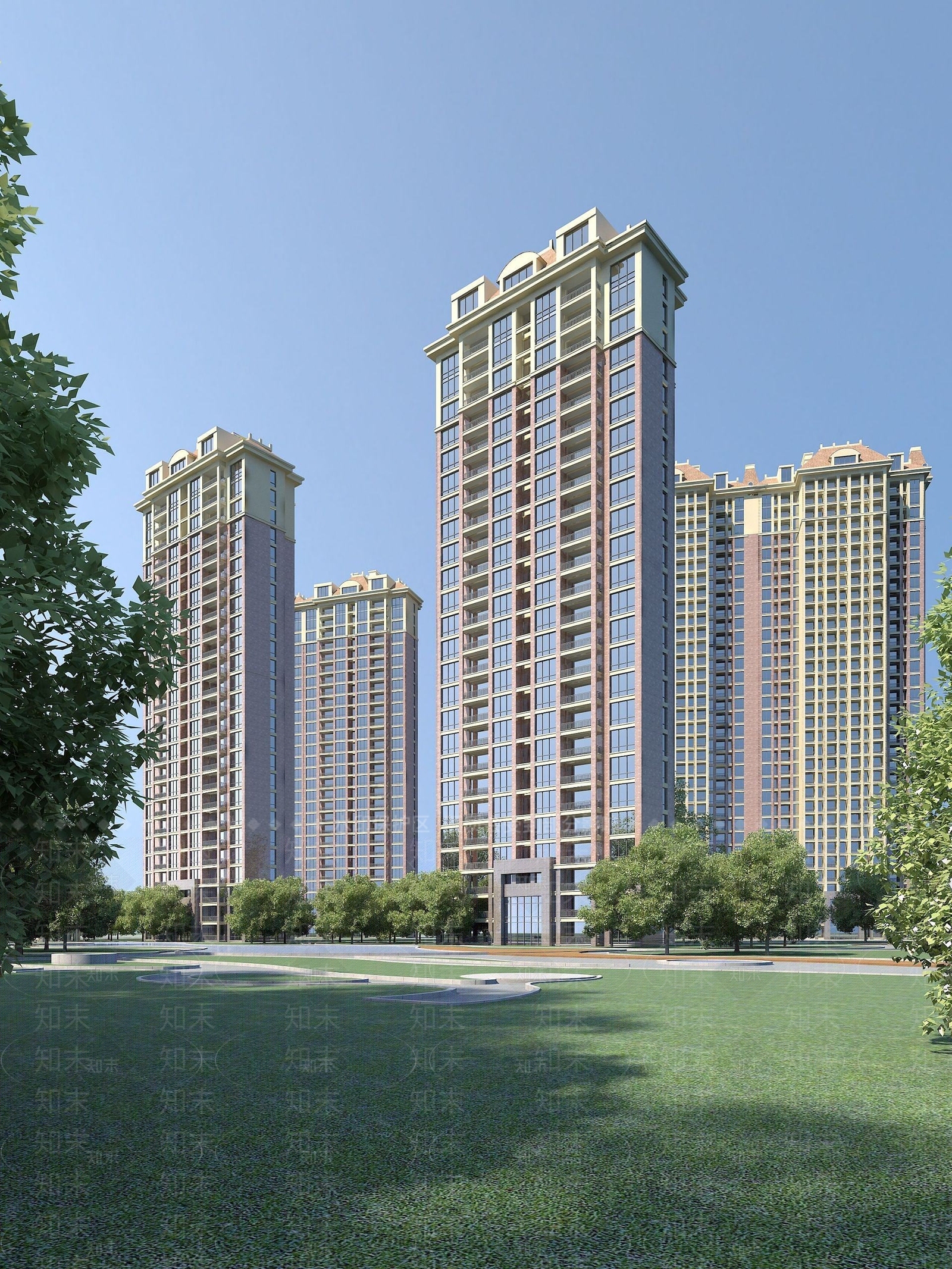 现代高层住宅小区3D模型下载【ID:1190033644】