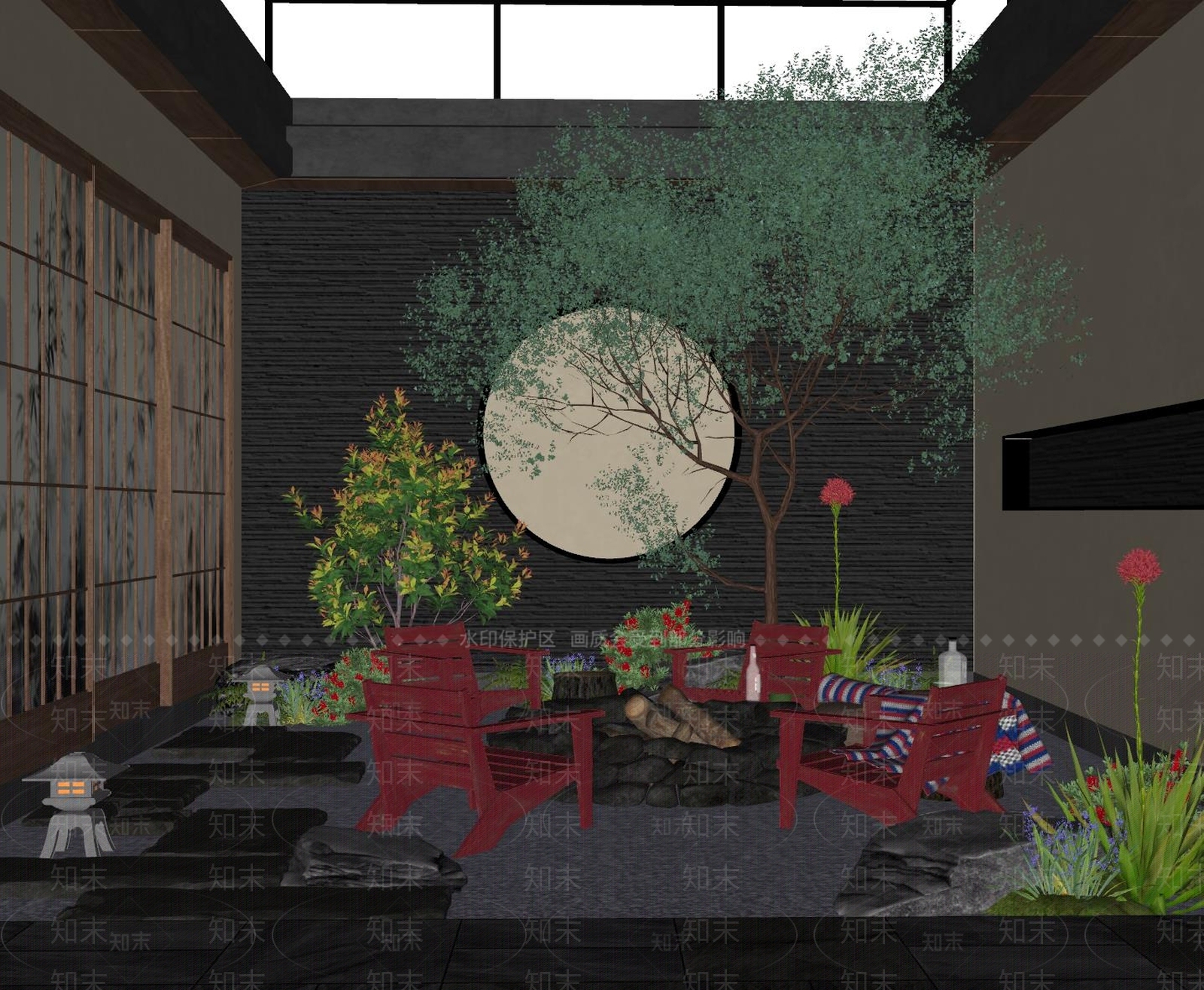 新中式别墅庭院SU模型下载【ID:1190034207】