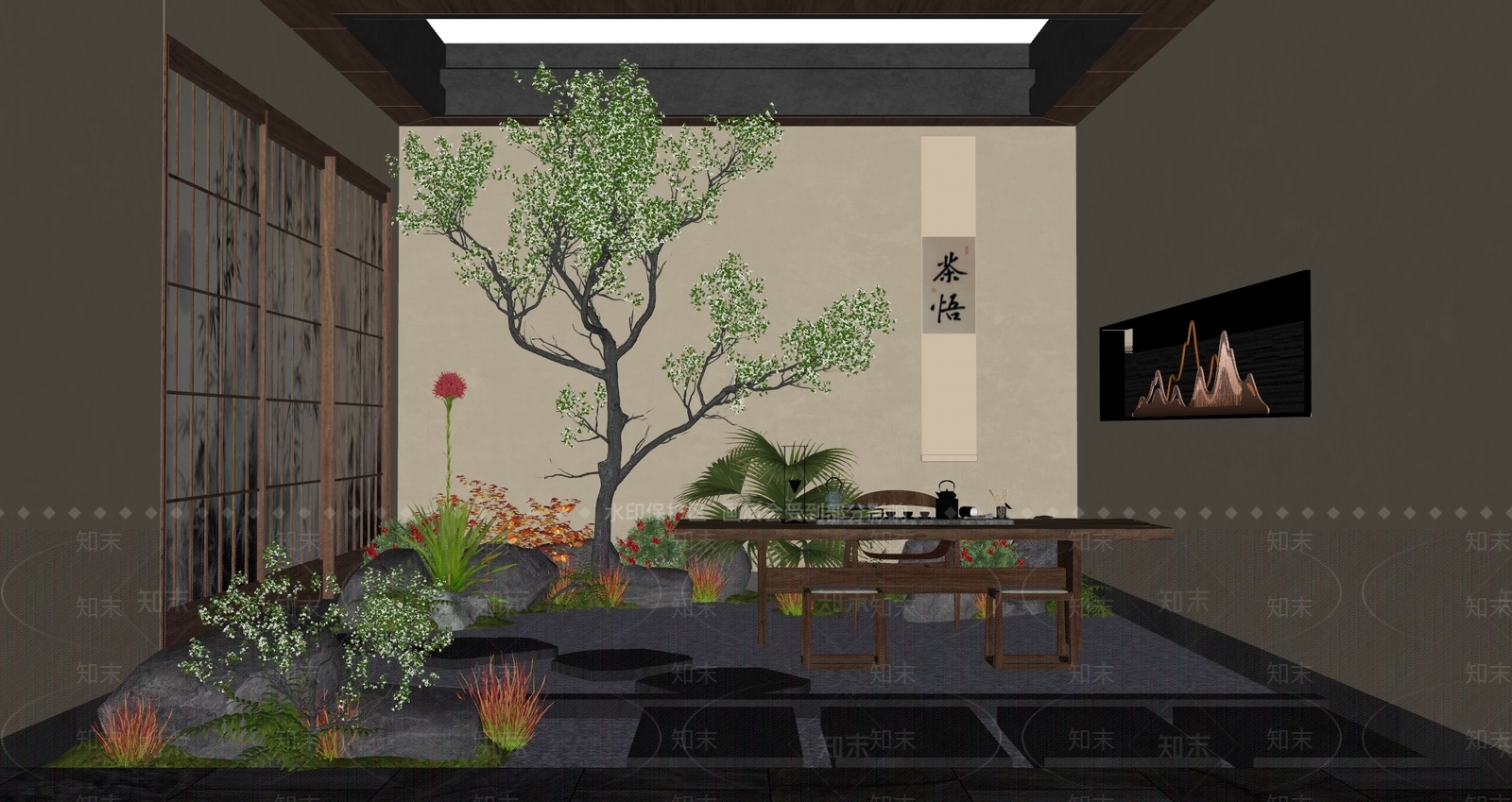 新中式别墅庭院SU模型下载【ID:1190034307】