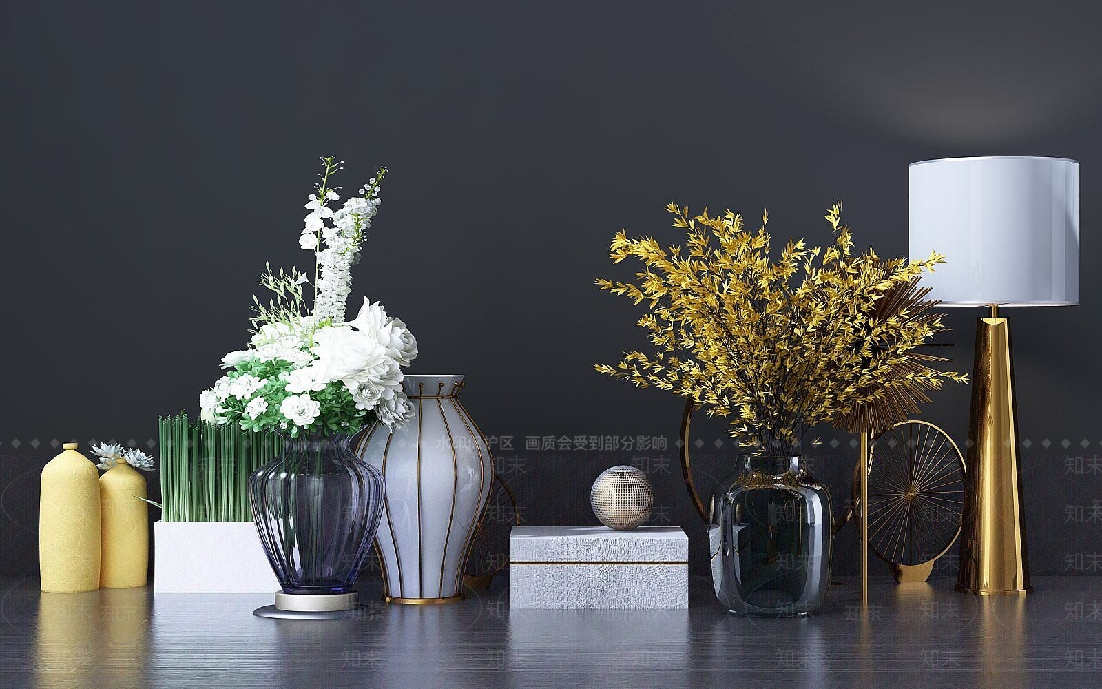 现代桌面摆设组合3D模型下载【ID:1190038624】