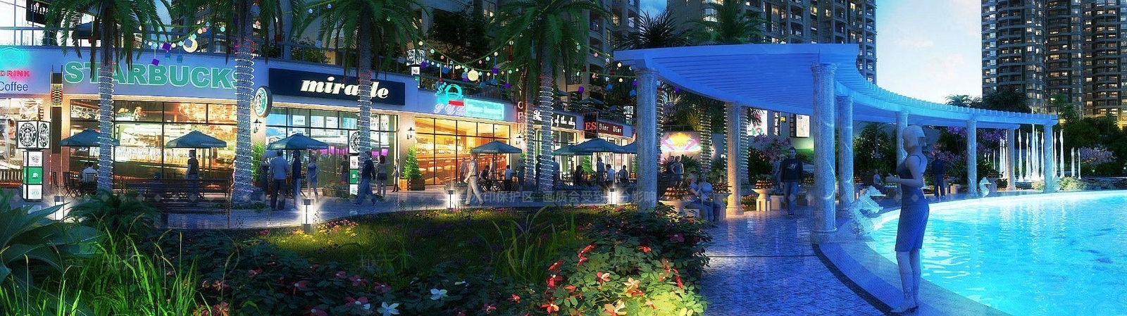现代商业街步行街3D模型下载【ID:1190039728】