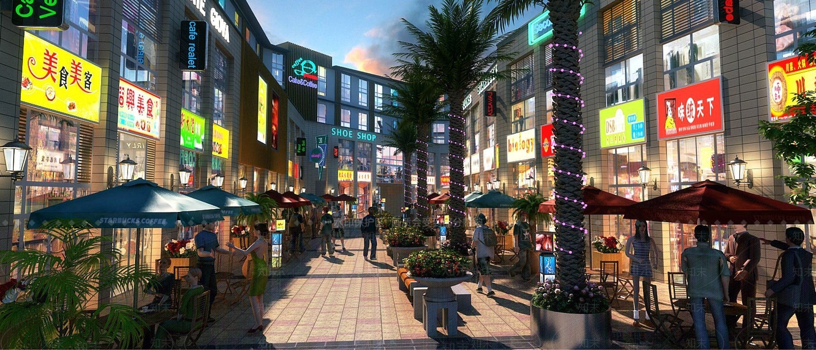 现代商业街步行街美食街3D模型下载【ID:1190039992】