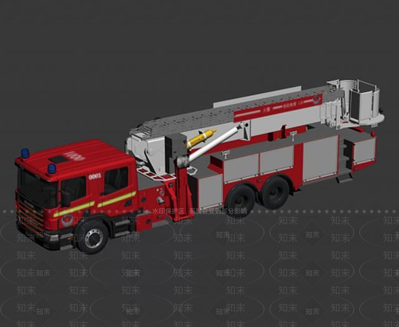 现代云梯消防车3D模型下载【ID:1190040796】