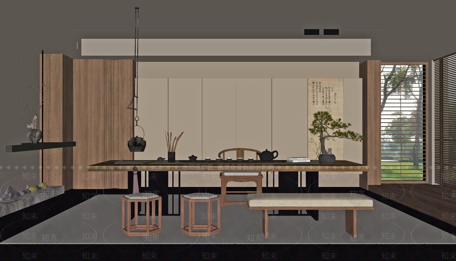 新中式禅意茶室SU模型下载【ID:1190047693】