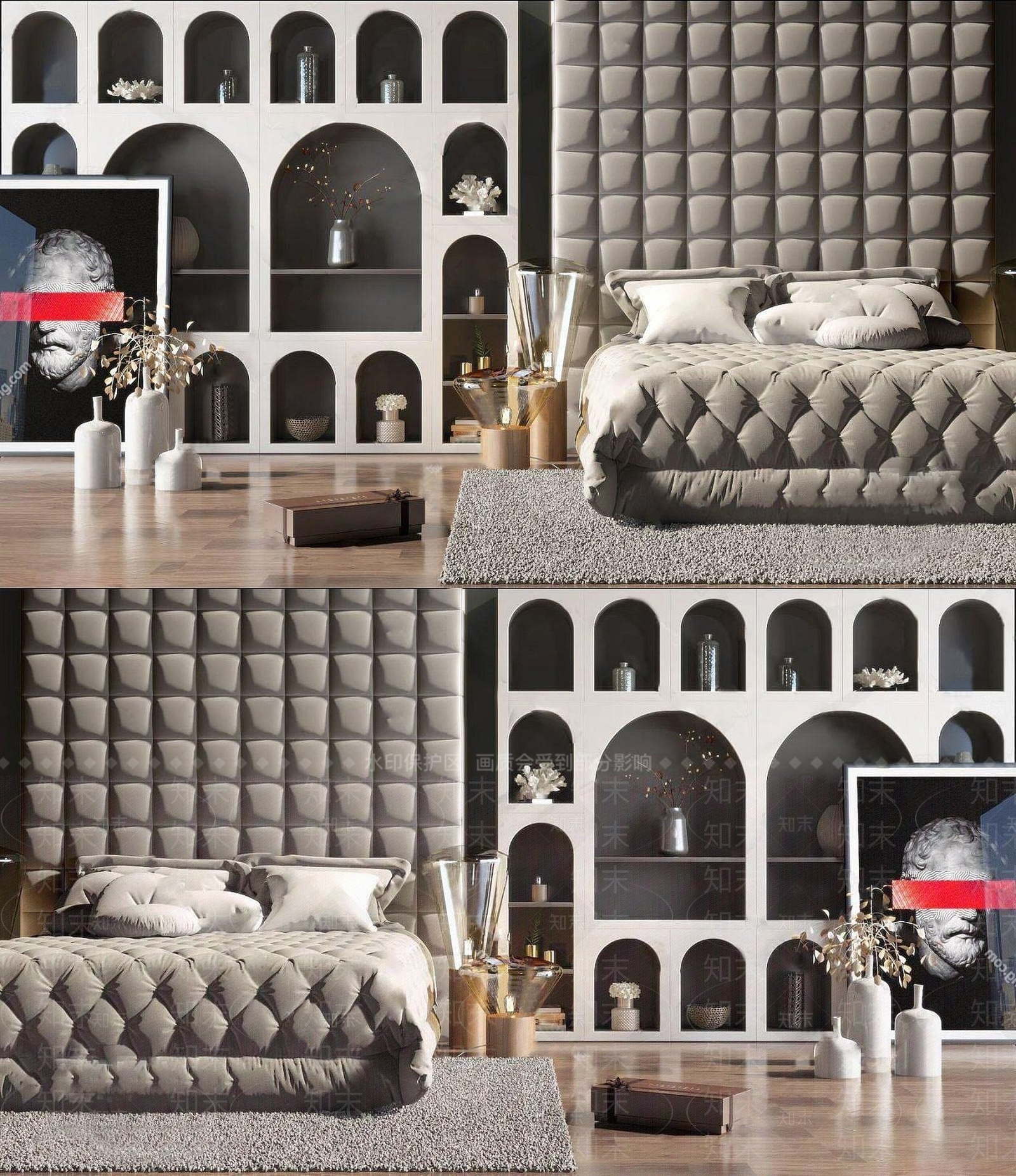 现代简欧床具组合3D模型下载【ID:1190051284】